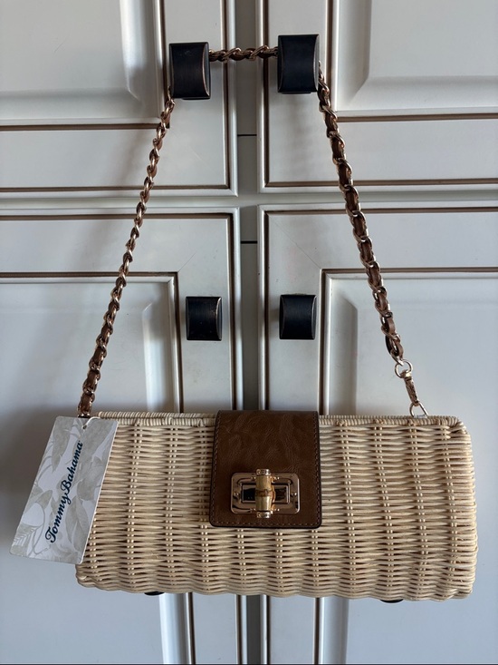 Tommy Bahama Handbags - NWT Tommy Bahama Natural Wicker Clutch/Shoulder Bag w/Brown Trim &Gold Chain